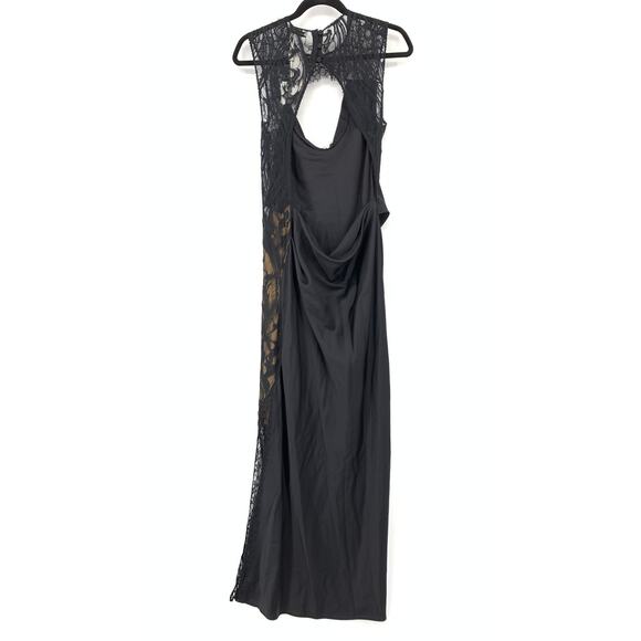 Simkhai Vea Lace Trim Open Back Gown Womens Size 10 Black Draped Satin NEW - Picture 2 of 10
